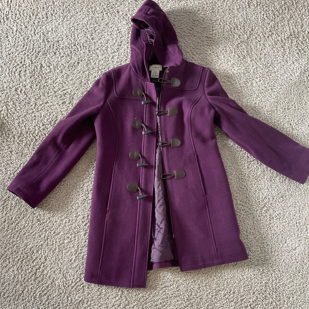 Womens LL Bean Wool Purple Toggle Coat 6-Reg
